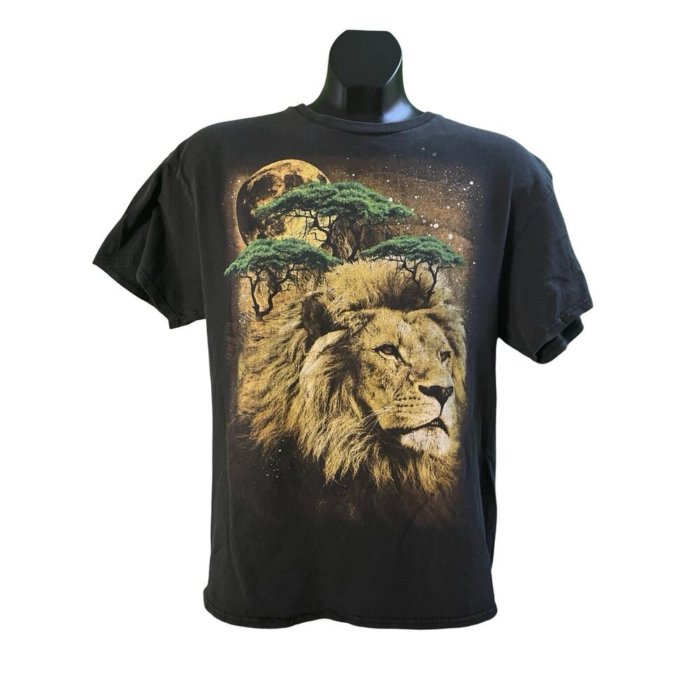 Vintage Lion Graphic T-shirt Black Safari Moon Delta Pro Weight L